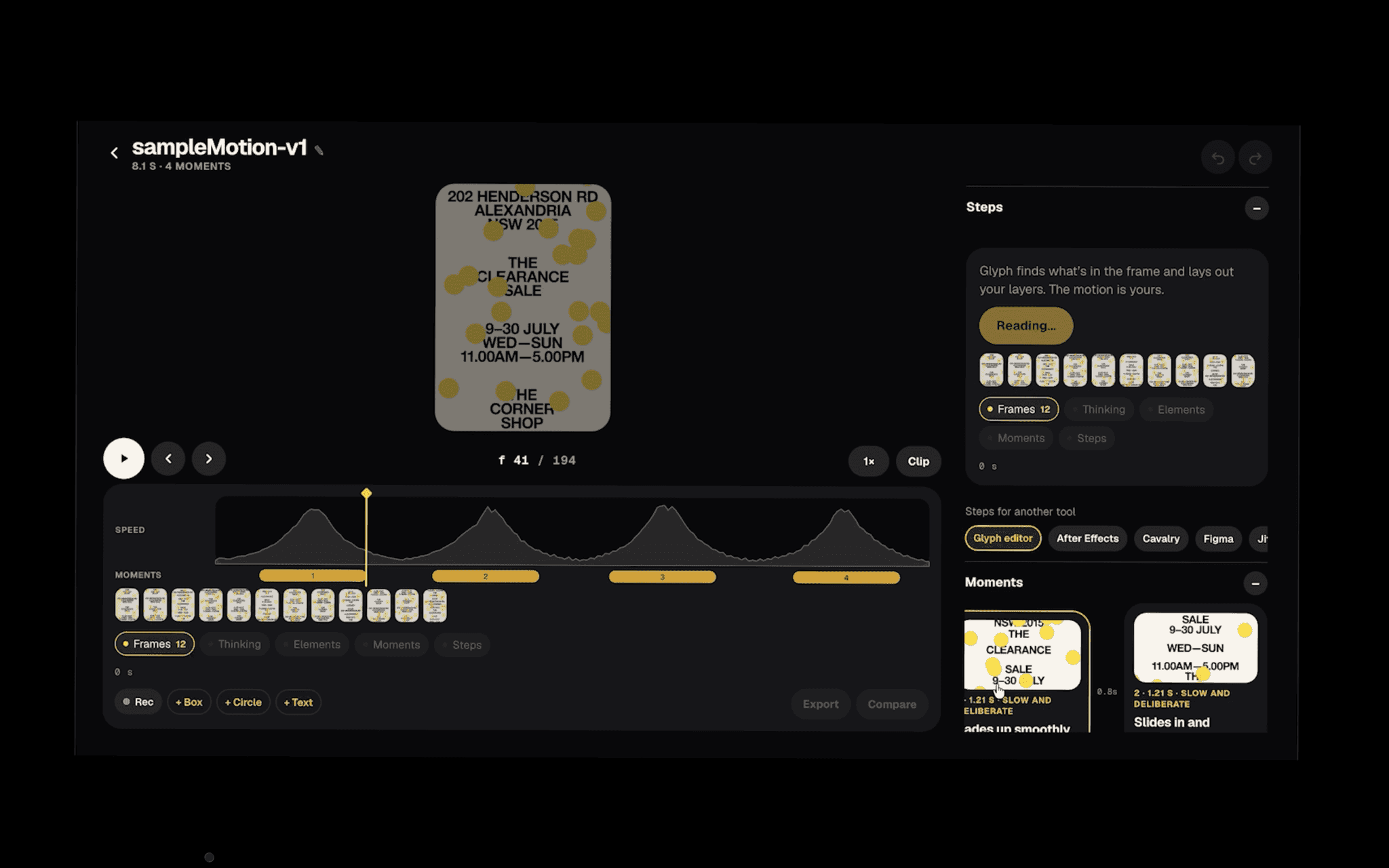 Speed graph and moments for a reference clip